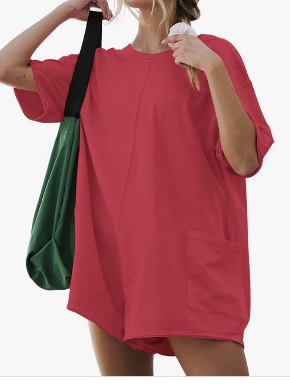 Balimtoy Bright Red Short-Sleeve Pocket Cotton Blend Romper Size M New